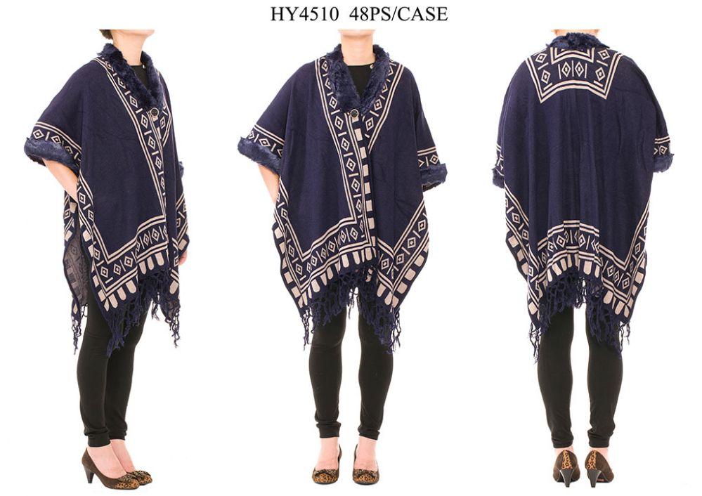 24 Wholesale Ladies Poncho In Navy Blue image