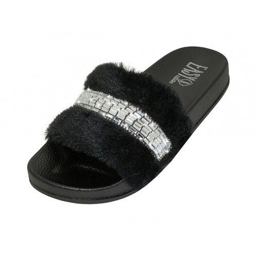 12 Wholesale Women's High Heel Ankle Strap Sandals Silver On Black image