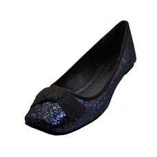 12 Wholesale Women's Angeles Shoes Flat Ballet With Bow Tie Shoe Black Color image