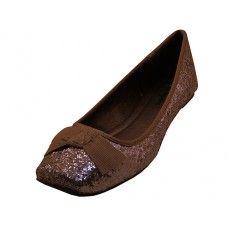 12 Wholesale Women's "angeles Shoes" Flat Ballet With Bow Tie Shoe Bronze Color Size 6-10 image