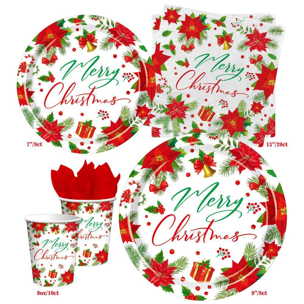 144 Wholesale Christmas Tableware Set Red PoinsettiA-Theme image