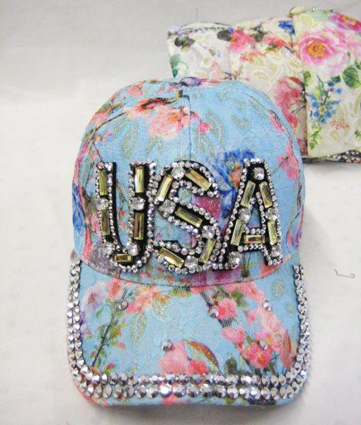 24 Wholesale "usa" Rhinestone Baseball Cap image