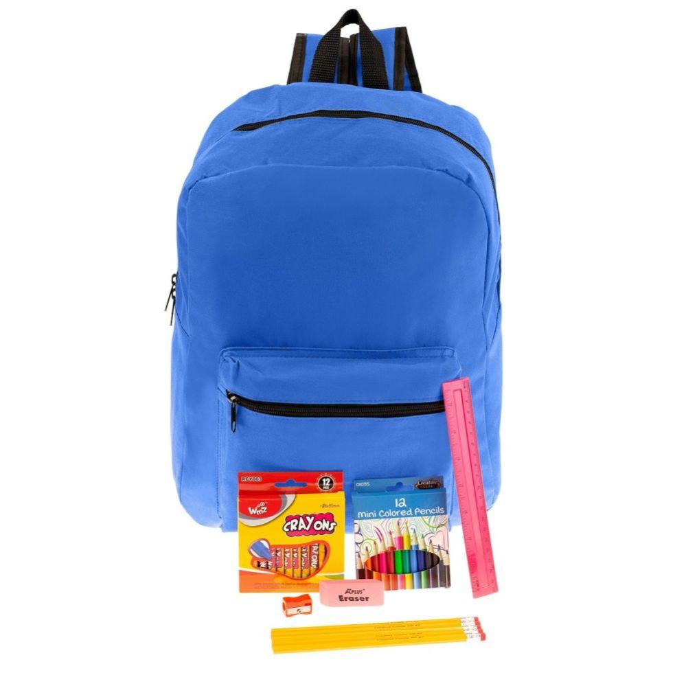 24 Wholesale 17" Basic Backpacks In 8 Assorted Colors With School Supply ki image