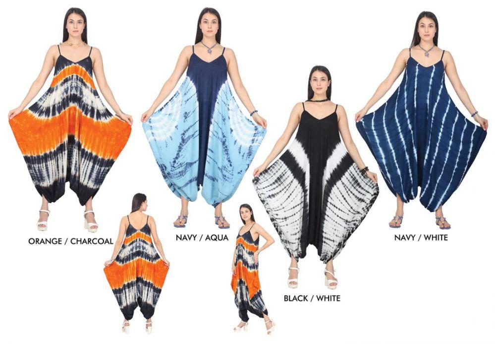 48 Wholesale Women's Tie Dye Harem Jumpsuits - Assorted Colors - Size SmalL-xl image
