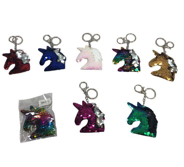 24 Wholesale Unicorn Head Reversible Sequin Key Chain image