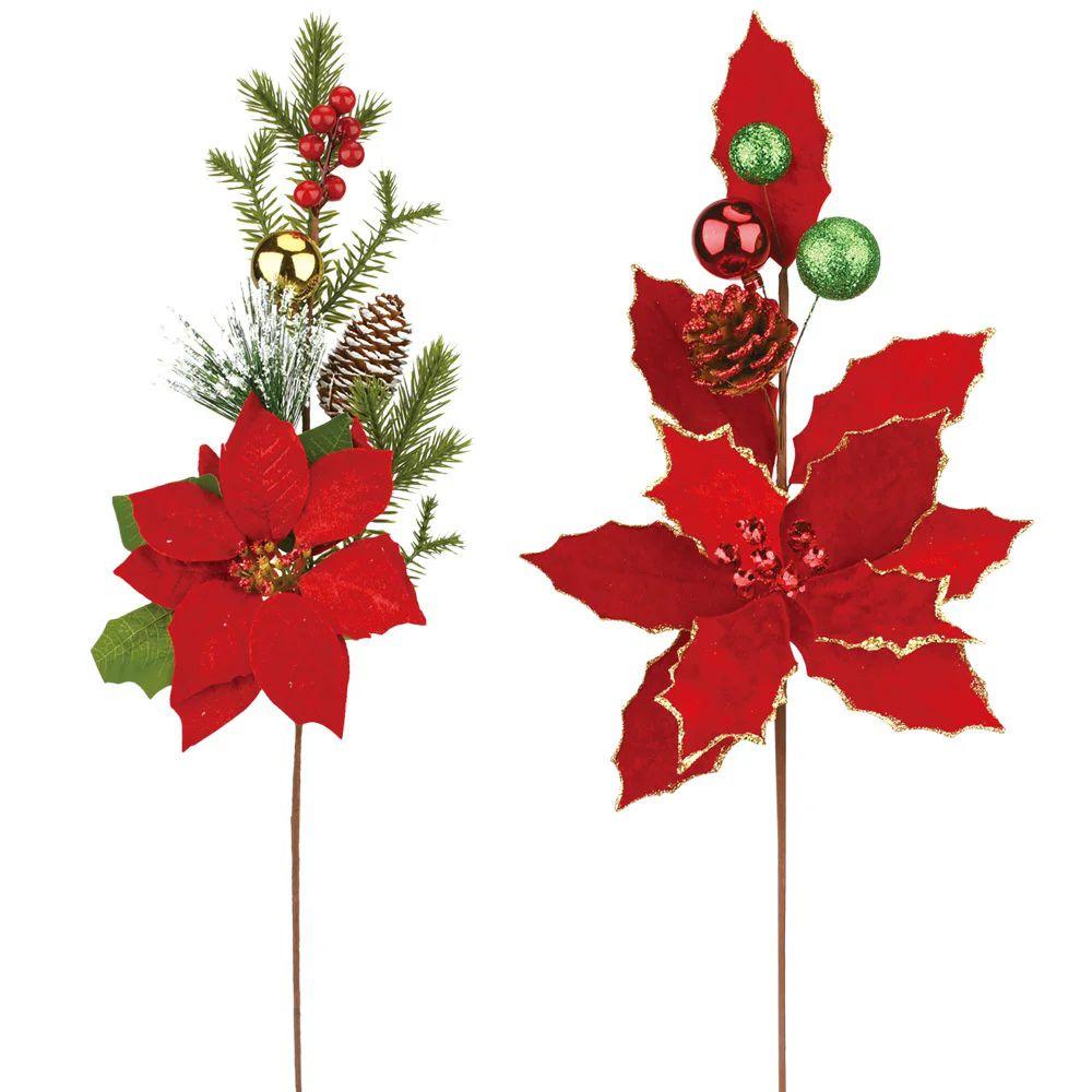48 Wholesale Poinsettia Stem With Pine Cones And Holly image
