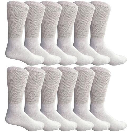 12 Wholesale Yacht & Smith Men's Cotton Diabetic White Crew Socks Size 13-16 image
