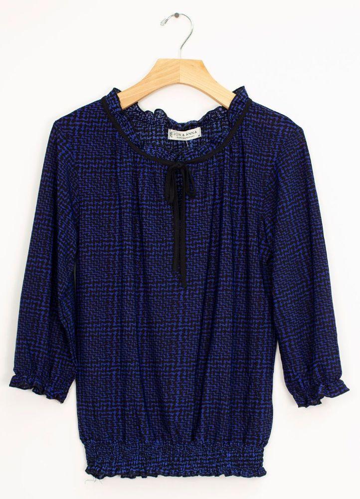 12 Wholesale Ruffle Tie Neck Top Royal Blue image