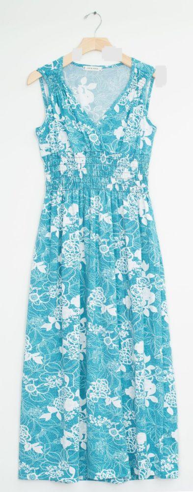 12 Wholesale Floral Smock Waist Shoulder Maxi Turquoise image