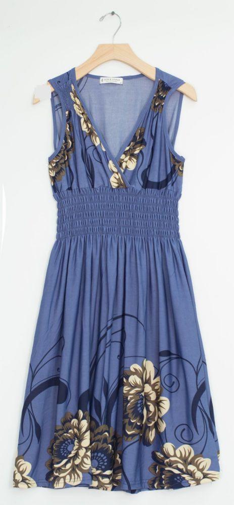 12 Wholesale Floral Border Smock Waist Midi Blue image