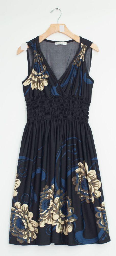 12 Wholesale Floral Border Smock Waist Midi Black image