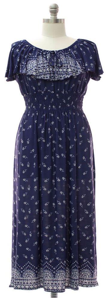 12 Wholesale Plus Peasant Top Maxi Dress Navy image