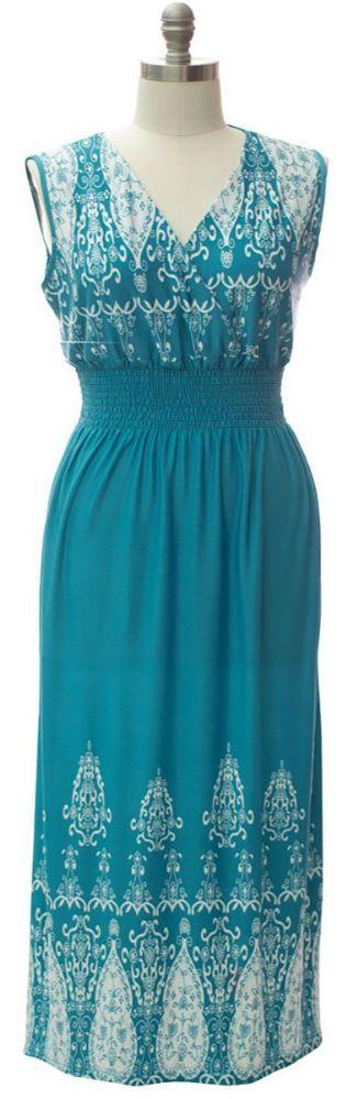 12 Wholesale Plus Smock Maxi Dress Turquoise image