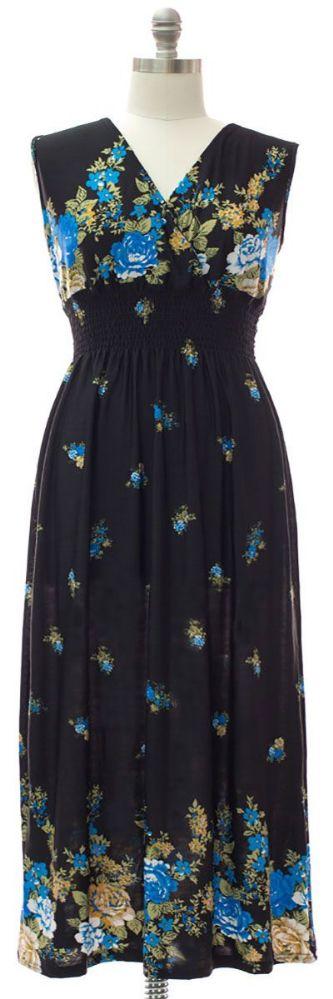 12 Wholesale Plus Smock Maxi Dress Navy Floral image