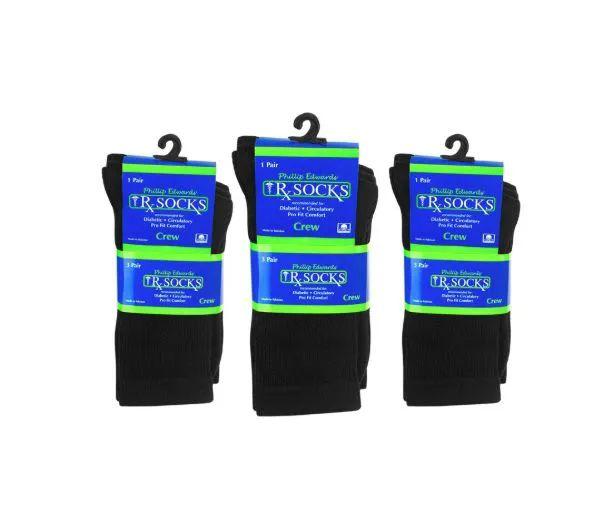 120 Wholesale Loose Fit Diabetic Socks Crew Size 9-11 For Men And Women In Black - Bulk Case Of 120 Pairs image