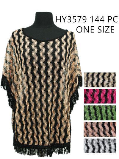 144 Wholesale Womens Summer Zig Zag Poncho With Fringes image