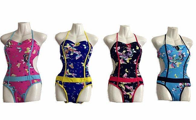 72 Wholesale Womens One Piece Swimwear Swimsuits Criss Cross Sexy Bathing Suits Deep Sea Pattern image