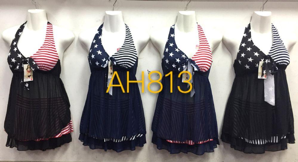 72 Wholesale Women's One Piece Swimwear Deep V Swimsuits Criss Cross Sexy Bathing Suits American Flag Pattern image