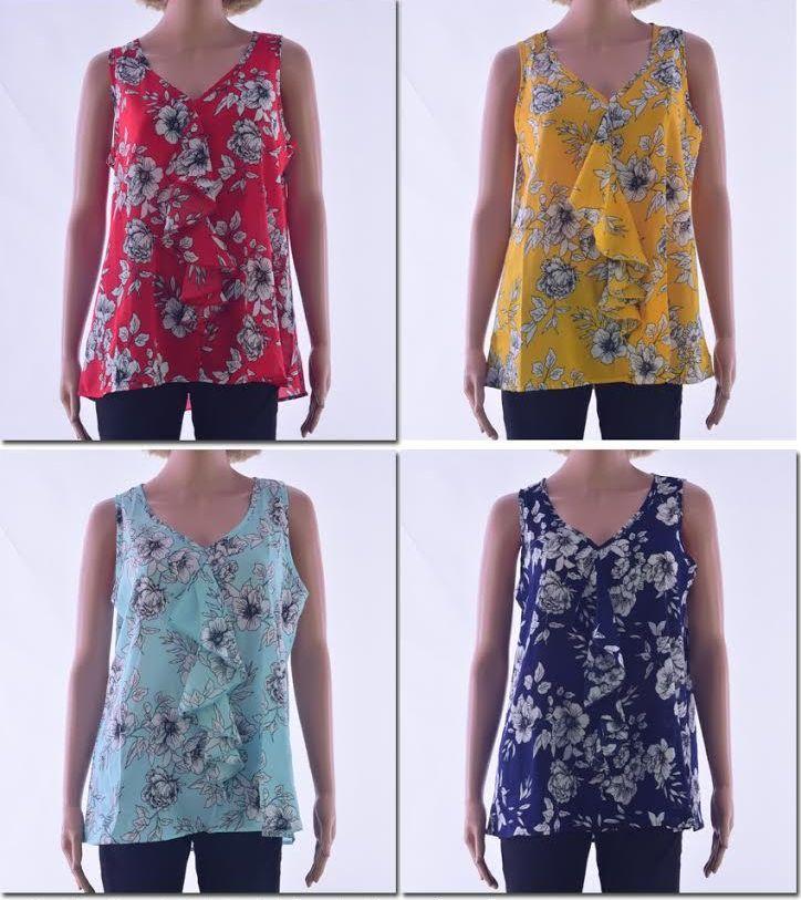 72 Wholesale Women's Floral Ruffle Sleeveless Top image