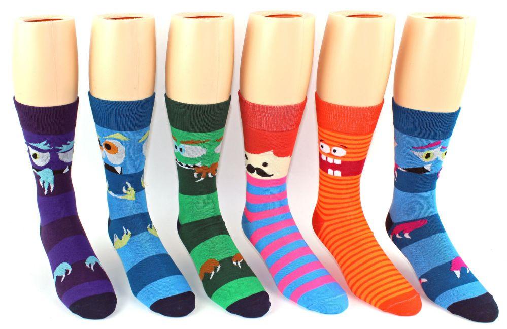 120 Wholesale Men's Casual Crew Dress Socks - Monster Print image