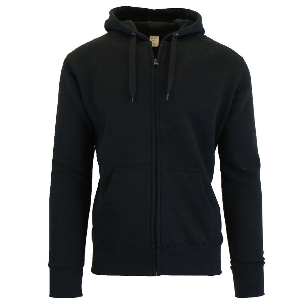 24 Wholesale Men's Fleece Lined Zip Hoodie Solid Black image