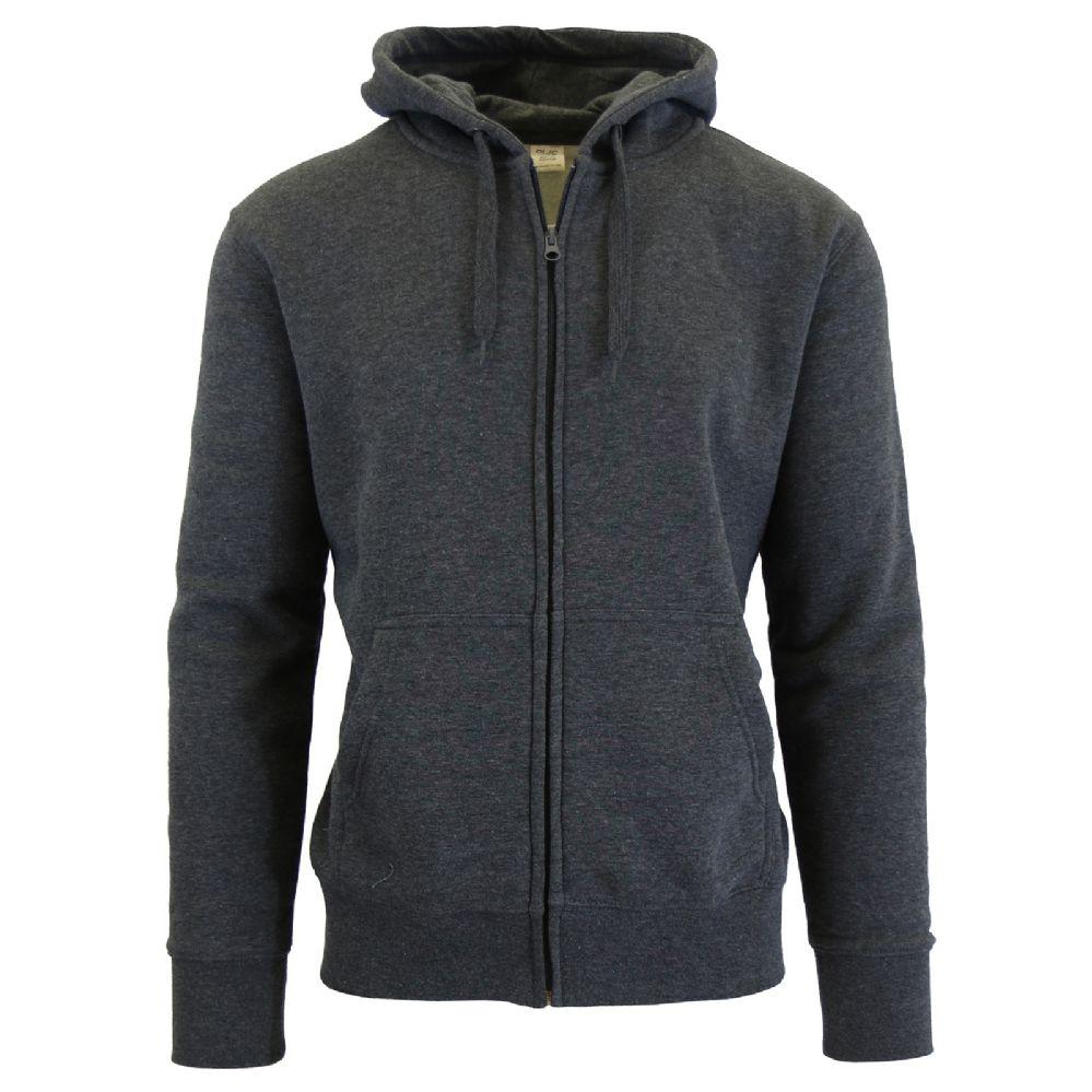 24 Wholesale Men's Fleece Lined Zip Hoodie Solid Gray image