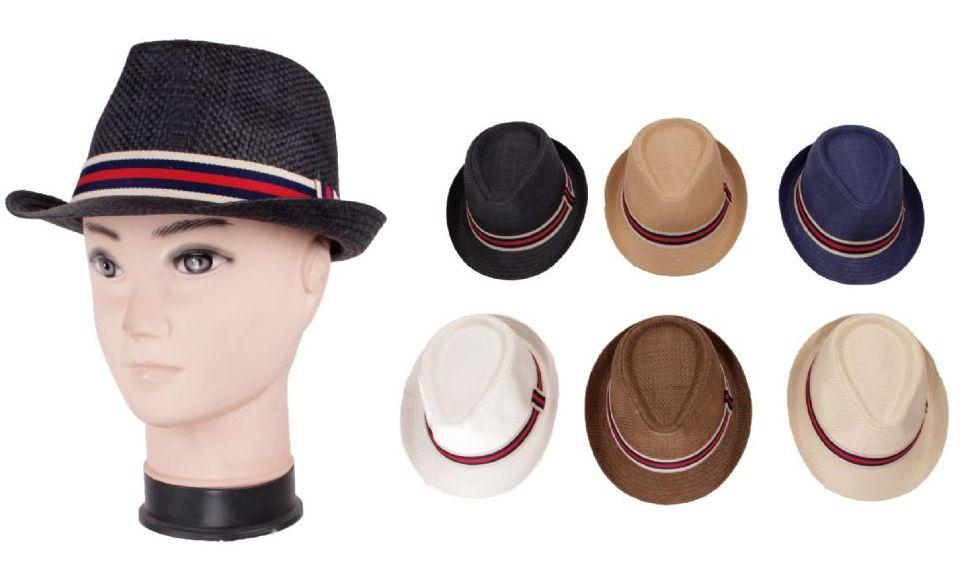 36 Wholesale Men's Striped Fedora Hat image