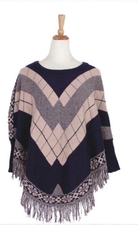 36 Wholesale Women's Fashion Striped Winter Ponchos image