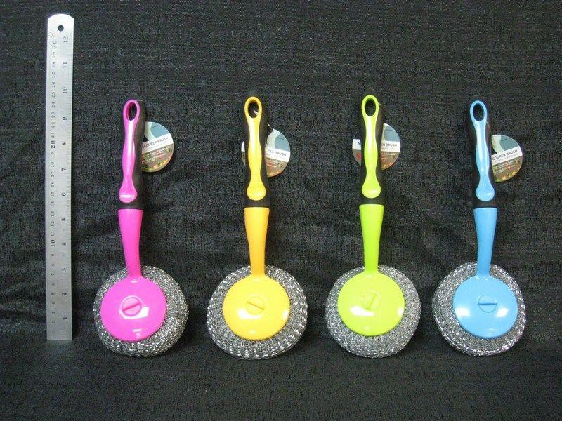 24 Wholesale Plastic Scourer Brush With Removable Handle Assorted Color image