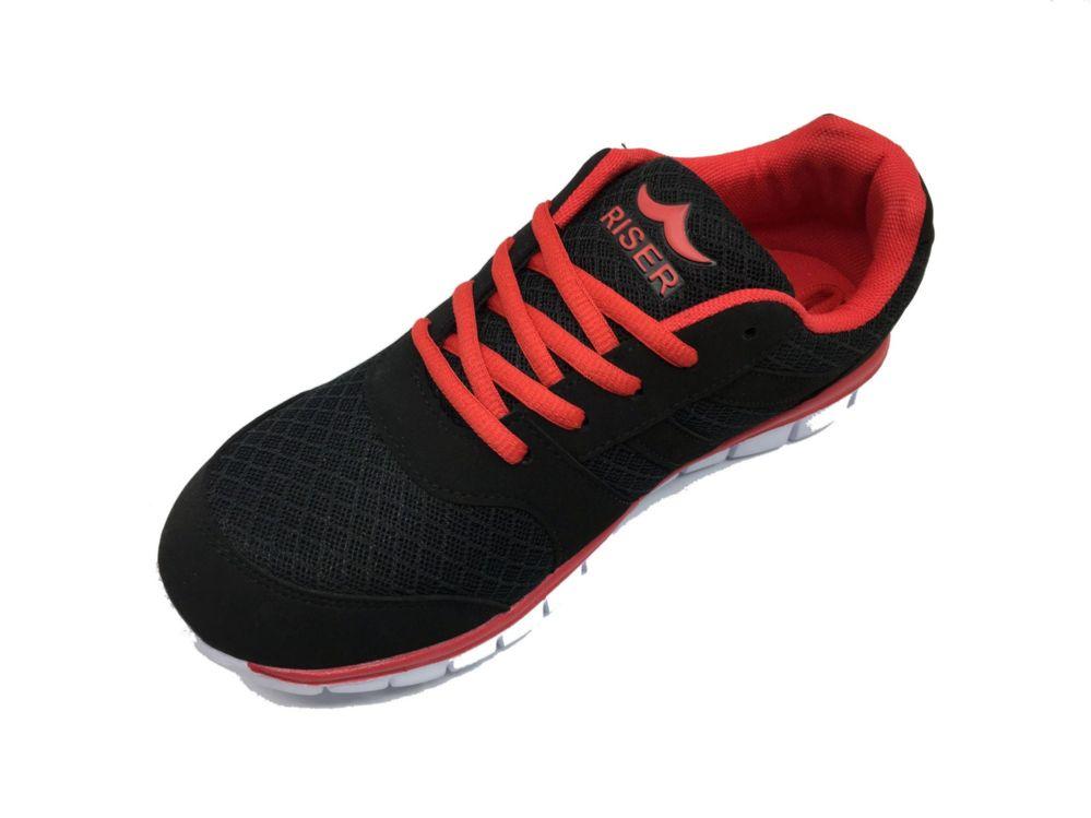 12 Wholesale Riser Vintage Design Women's Sneakers With Laced Closure In Black And Red image