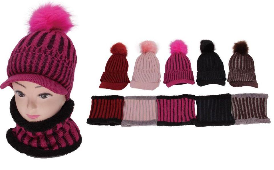 36 Wholesale Women's 2 Piece Knit Winter Hat With Neck Warmer image