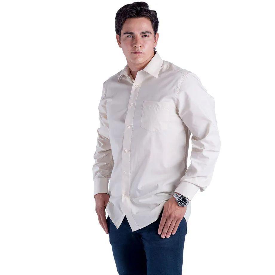 24 Wholesale Mens Button Down Dress Shirt In Beige image
