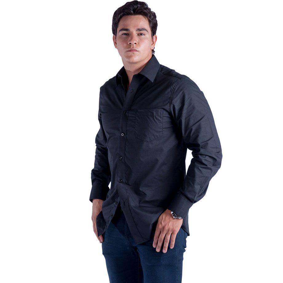 24 Wholesale Mens Button Down Dress Shirt In Black image