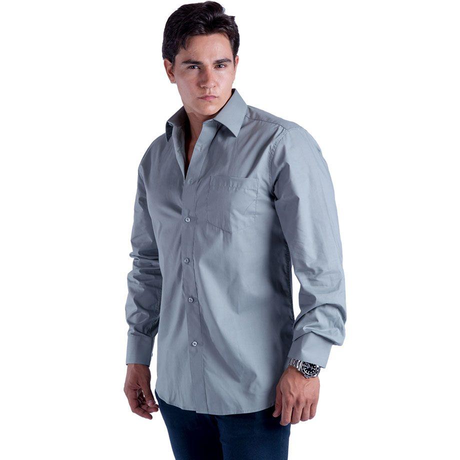 24 Wholesale Mens Button Down Dress Shirt In Dark Grey image