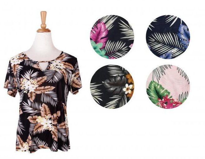 36 Wholesale LADIES Tropical PRINTED SHORT SLEEVE TOP image