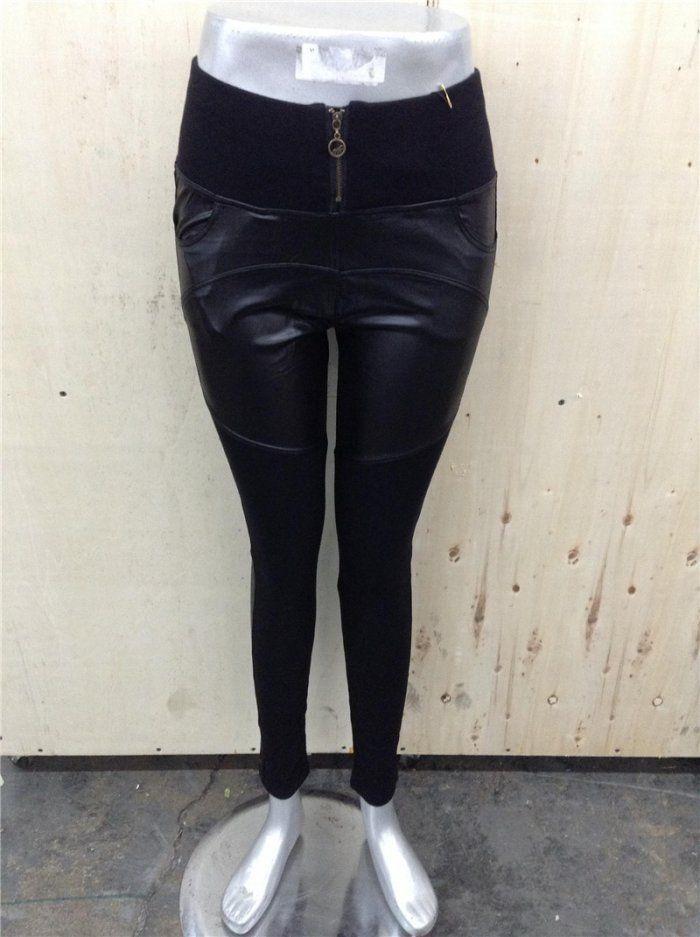 48 Wholesale Womens Faux Leather Leggings Stretch Pleather Pants With Zipper image