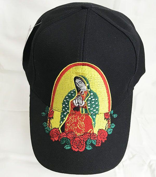 24 Wholesale Lady Of Guadalupe Maria Embroidered Baseball Cap In Black image