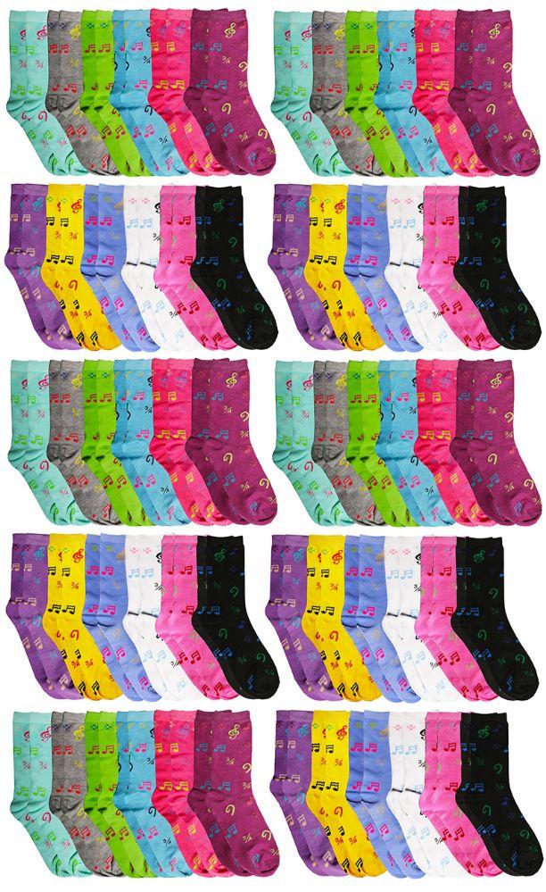 60 Wholesale Yacht & Smith Women's Music Note Print Crew Socks Size 9-11
