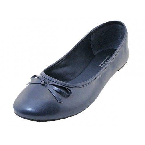 18 Wholesale Women's Comfort Soft Pu Upper Ballet Flat Shoes In Navy image