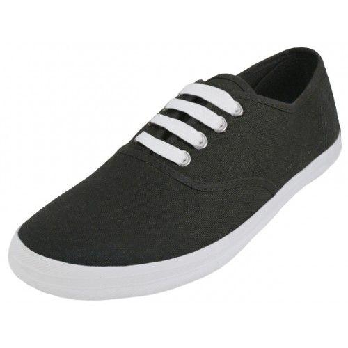 24 Wholesale Women's Casual Canvas Lace Up Shoes In Black Sizes 6-10 image