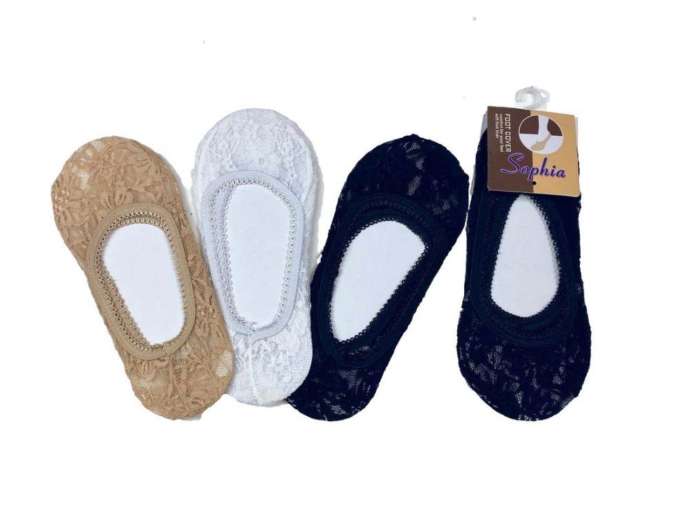 96 Wholesale Ladies' Lace Foot Cover One Size Fits Most In White image