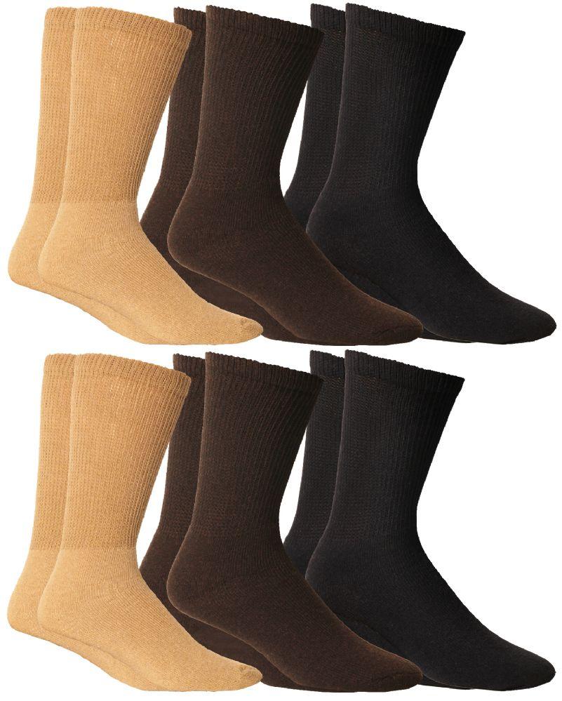 60 Wholesale Yacht & Smith Men's Cotton Diabetic NoN-Binding Crew Socks -Size 10-13 Assorted Brown, Khaki, Navy image