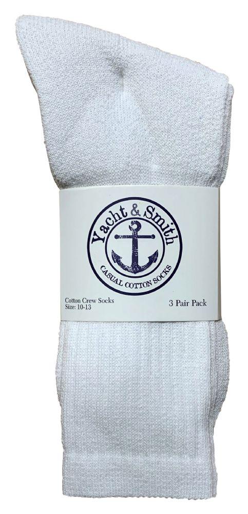 24 Wholesale Yacht & Smith Men's Soft Cotton Terry Cushion Crew Socks, Sock Size 10-13, White image