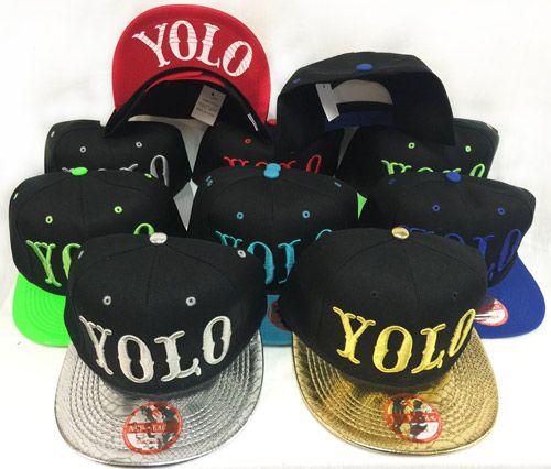 36 Wholesale Snap Back Flat Bill Yolo Assorted Color image