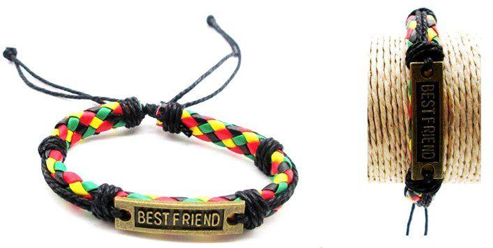 96 Wholesale Faux Leather Rasta Color Best Friend Bracelet image