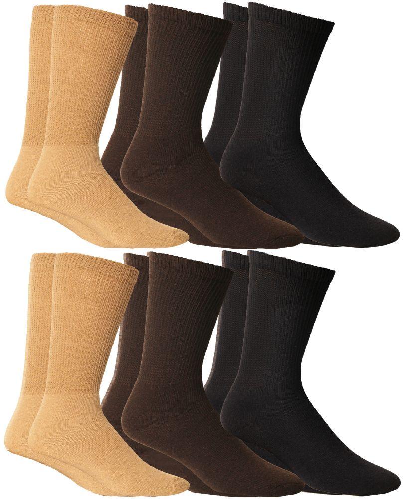 24 Wholesale Yacht & Smith Women's Cotton Diabetic NoN-Binding Crew Socks - Size 9-11 Assorted Brown, Khaki, Navy image