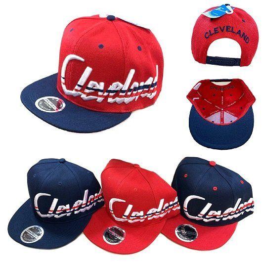 24 Wholesale Snap Back Flat Bill Hat Jagged Script Cleveland image