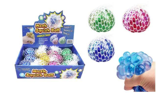 72 Wholesale Mesh Squish Ball Glitter image