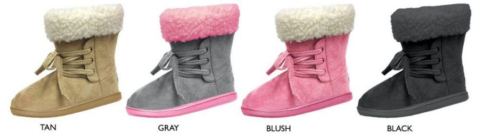12 Wholesale Girl's Microsuede Winter Boots W/ Laces & Sherpa Cuffs image