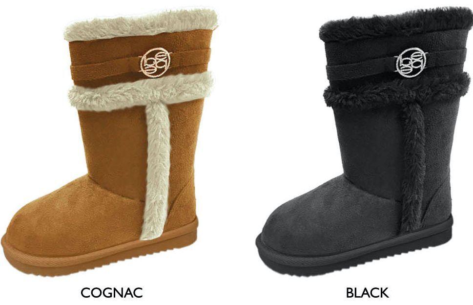 12 Wholesale Girl's Tall Microsuede Winter Boots W/ Bebe Medallion & Faux Fur Trim image